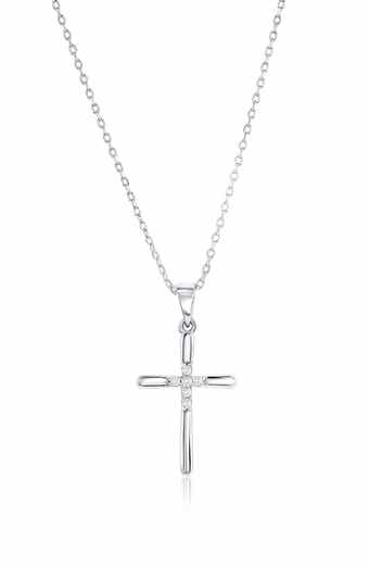 Sterling Silver CZ Cross Necklace