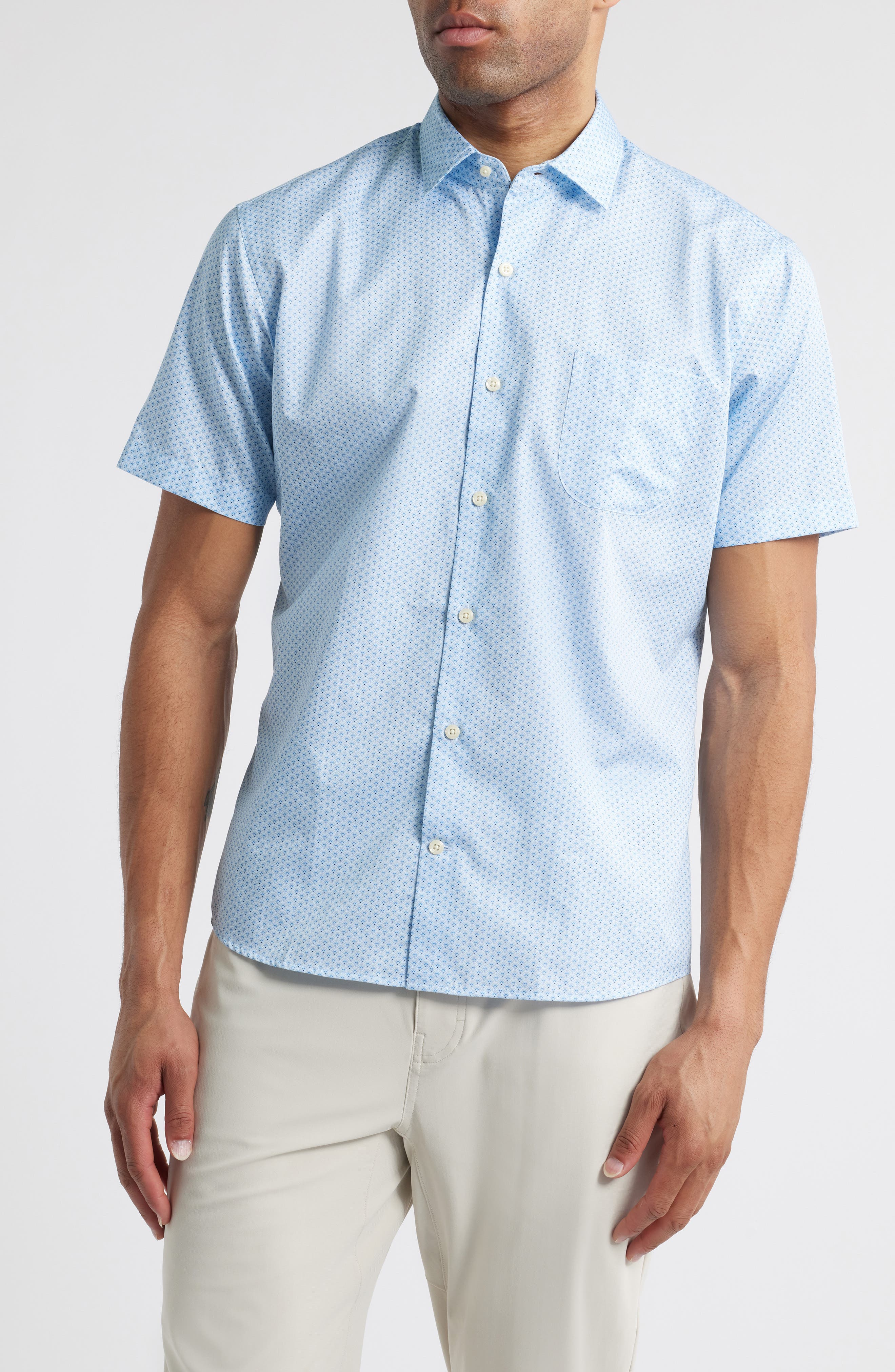 Peter Millar Charles Deco Print Short Sleeve Cotton Button-Up Shirt