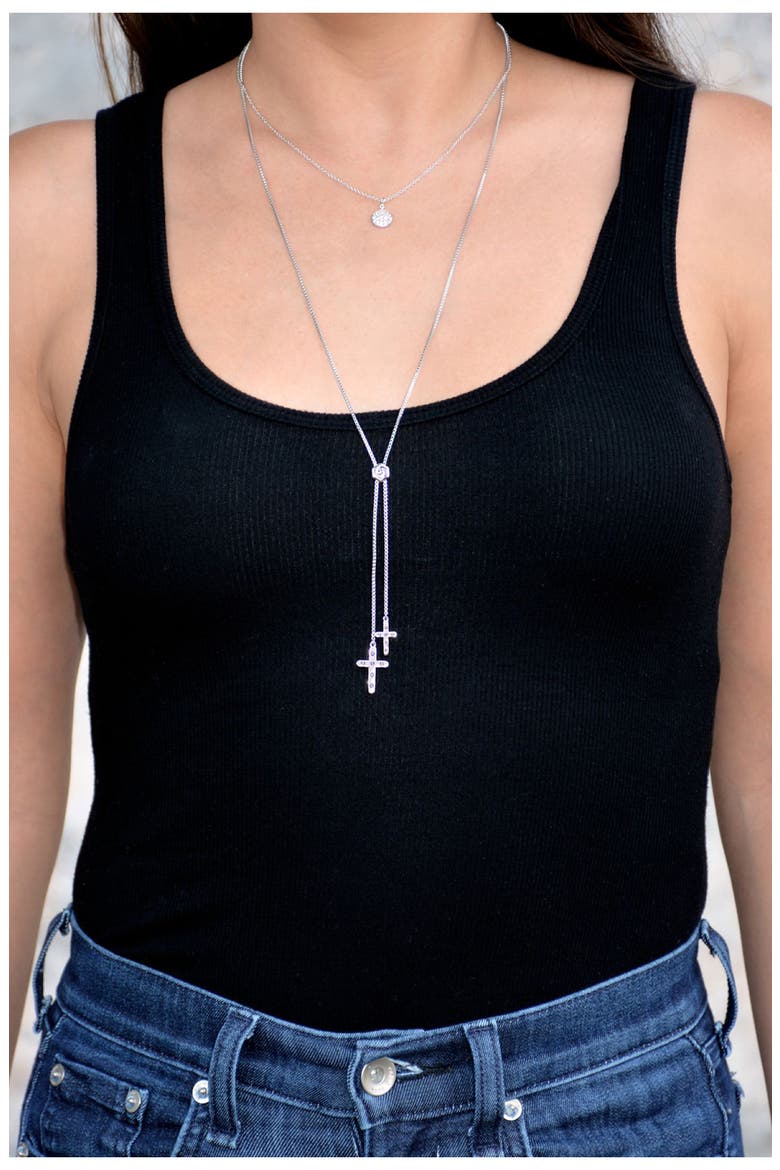 Pavé Cross Lariat Necklace, Alternate, color, SILVER