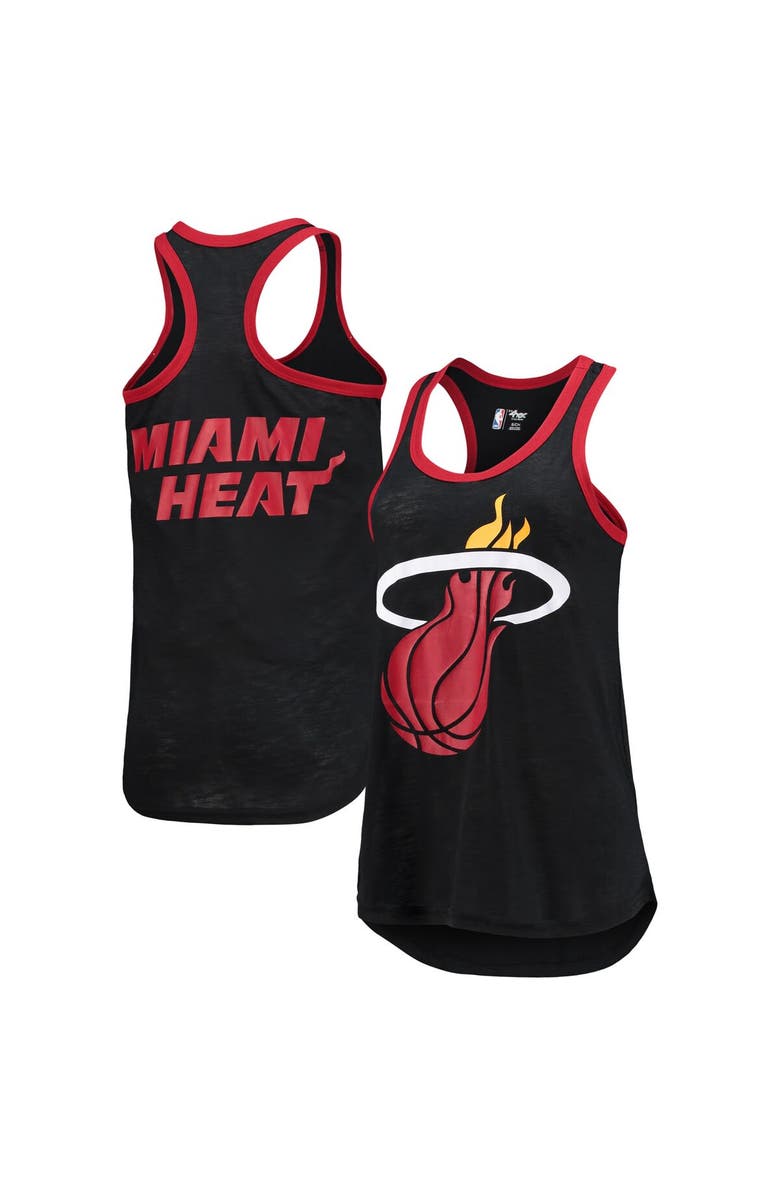 G-III SPORTS BY CARL BANKS Women's G-III Sports by Carl Banks Black Miami Heat Showdown Scoop Neck Racerback Tank Top, Main, color,