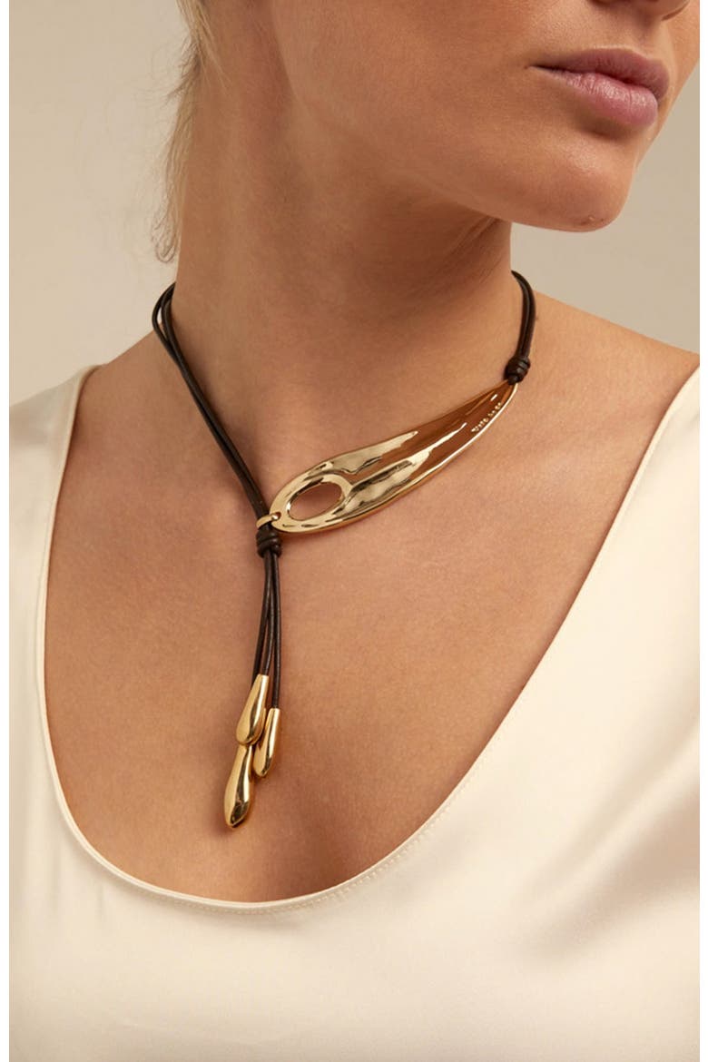 Fringed Leather Whip Necklace, Alternate, color, Gold