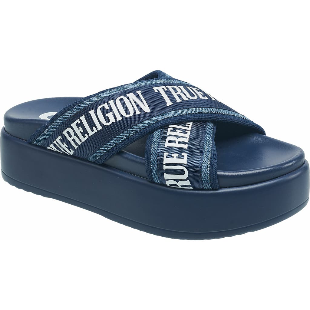 True Religion Alia Cross Strap Slip on Platform Sandal in Blue  product