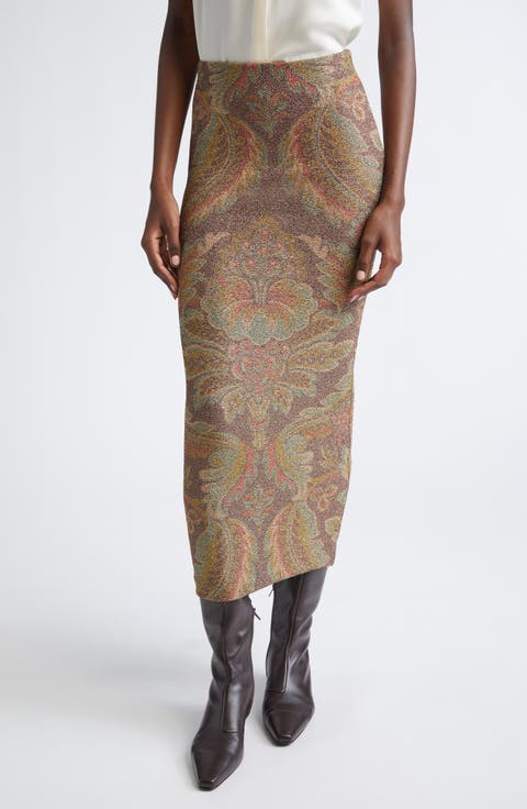 Paisley Jersey Midi Pencil Skirt
