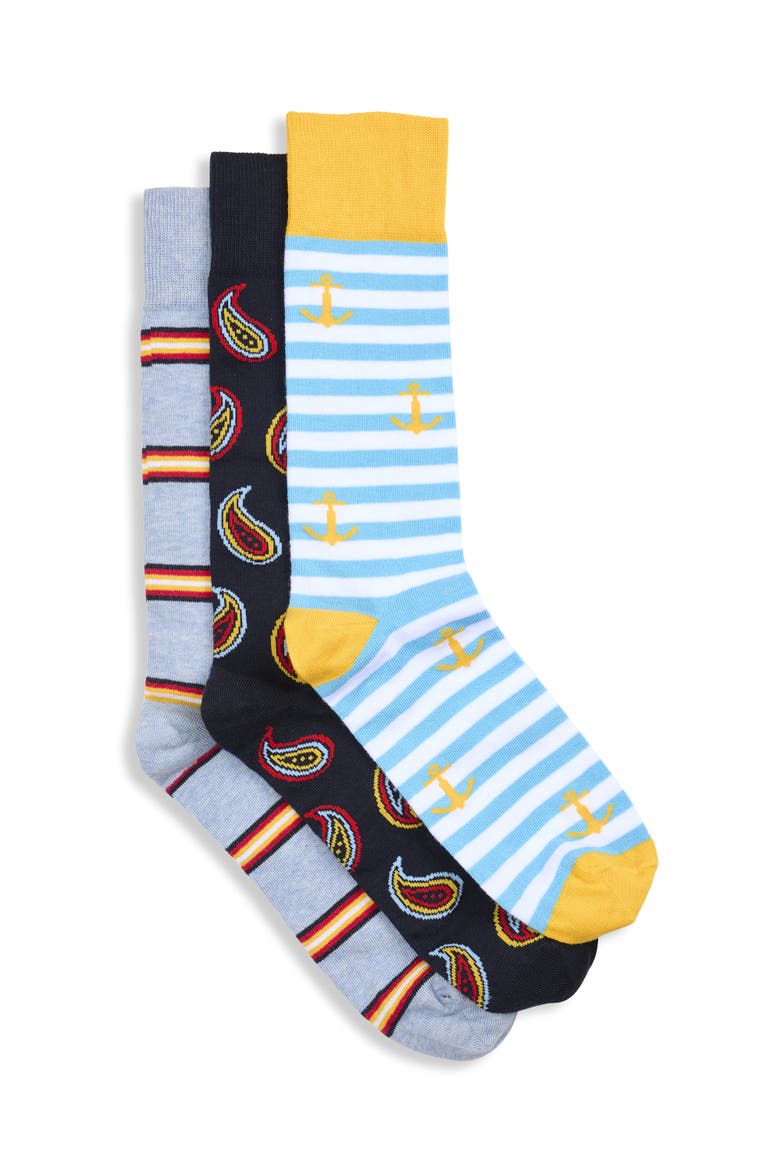 Big & Tall 3-pk Nautical Socks, Main, color, MULTI