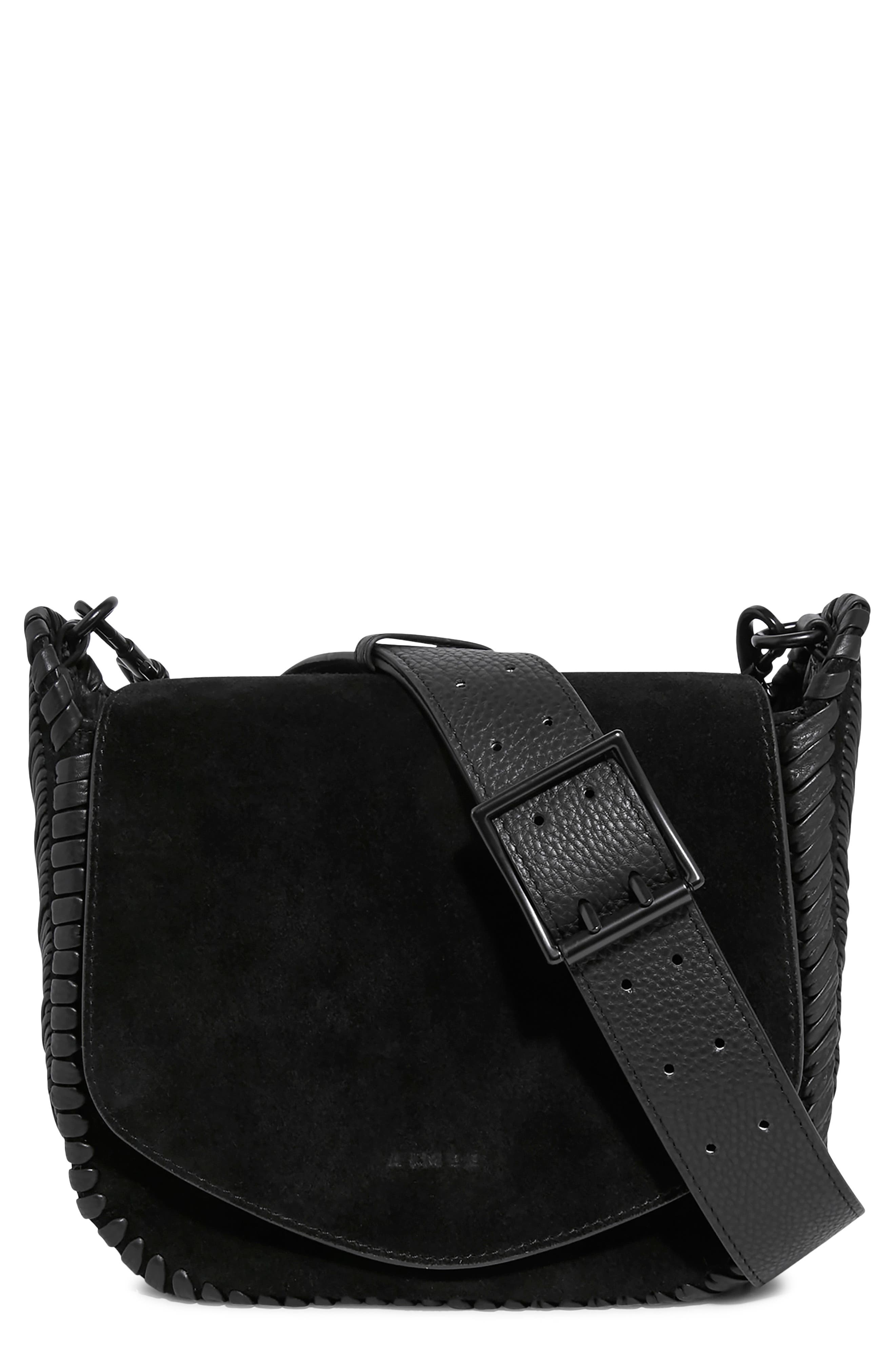 AIMEE All for Love Leather Crossbody Bag, Main, color, Black Suede
