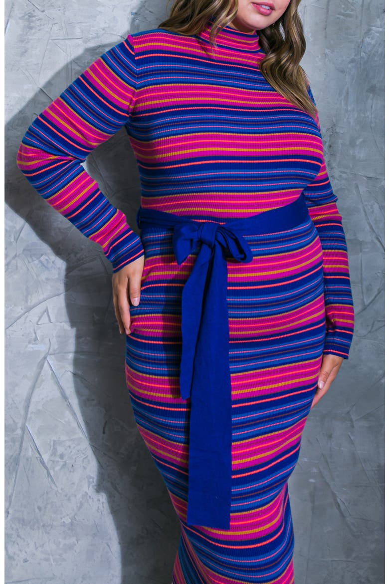 Stripe Long Sleeve Sweater Dress, Alternate, color, BLUE FUCHSIA