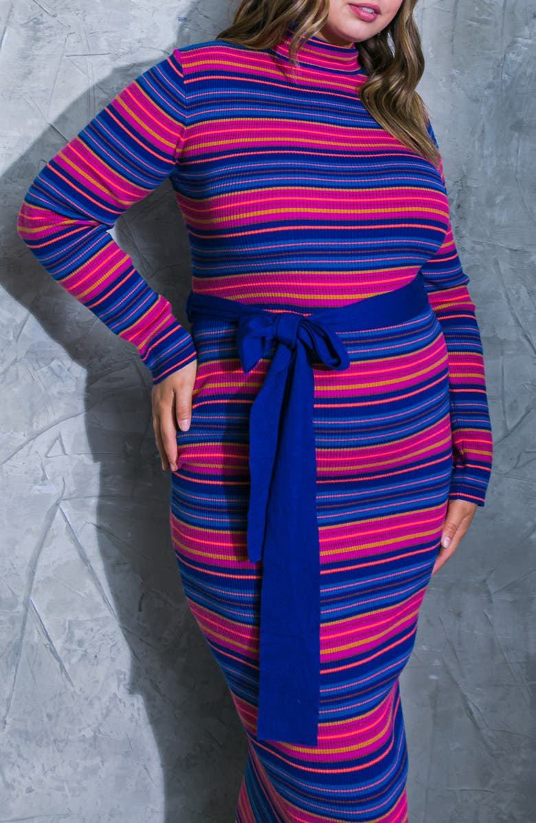 FLYING TOMATO Stripe Long Sleeve Sweater Dress, Alternate, color, Blue Fuchsia