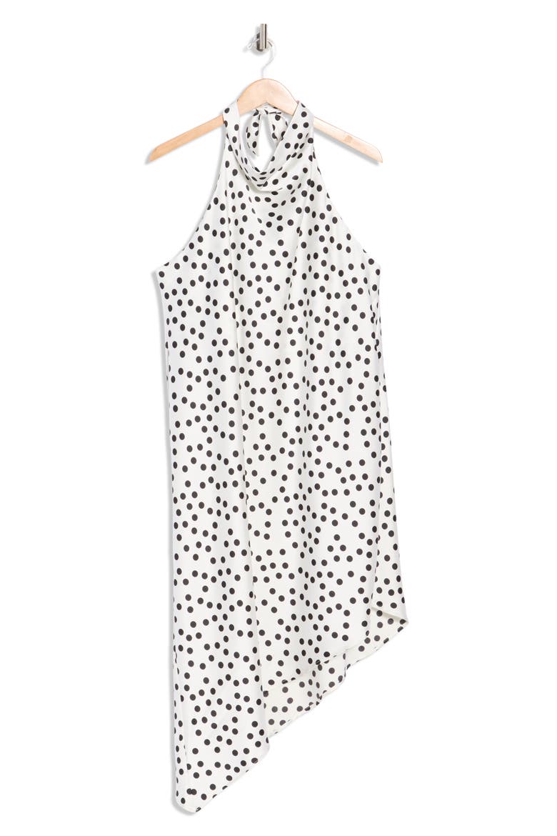 Polka Dot Asymmetric Hem Satin Halter Dress, Alternate, color, IVORY