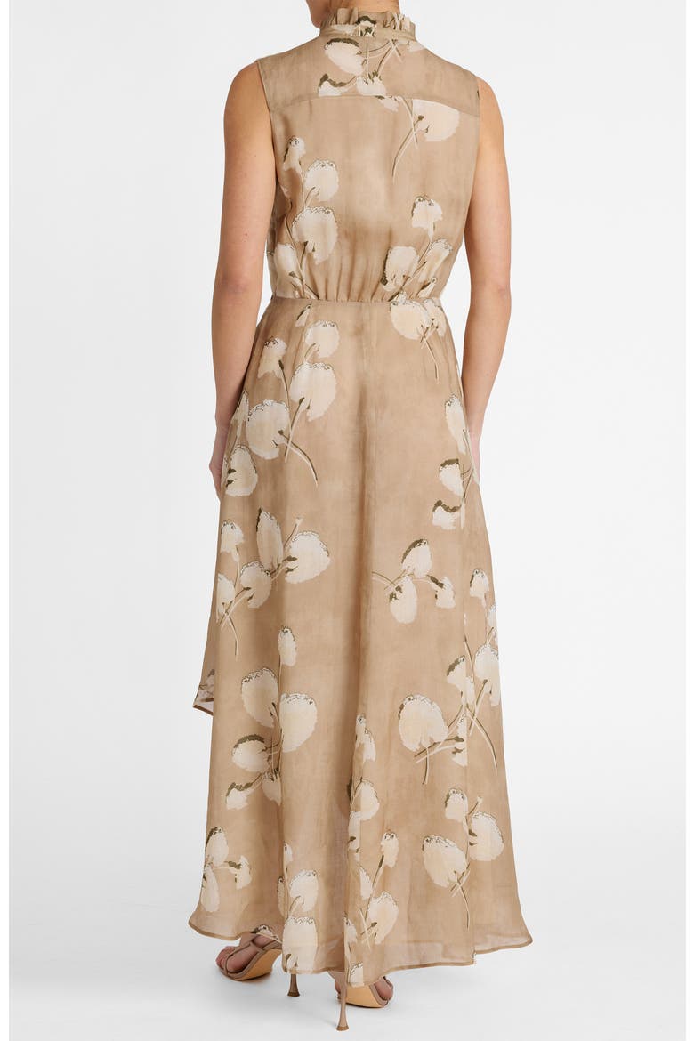 Carson Sleeveless Hi-Lo Midi Dress in Floral Printed Voile, Alternate, color, Chai