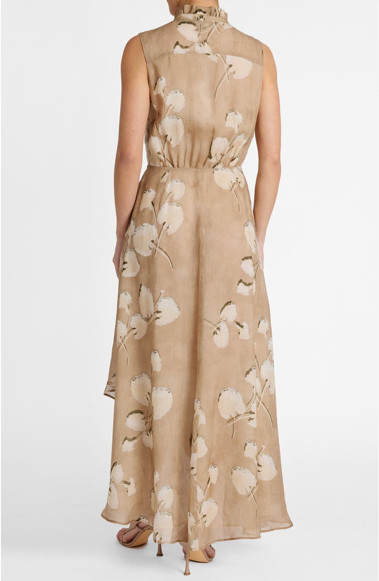 Santorelli Carson Sleeveless Hi-Lo Midi Dress in Floral Printed Voile, Alternate, color, Chai