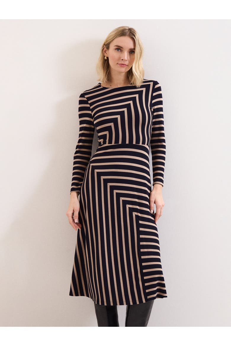 Mia Stripe Long Sleeve Midi Dress, Alternate, color, Black Multi