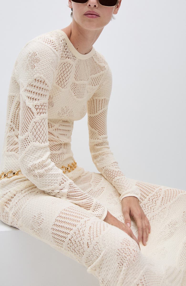 MANGO Mixed Stitch Long Sleeve Cotton Blend Maxi Sweater Dress, Alternate, color,