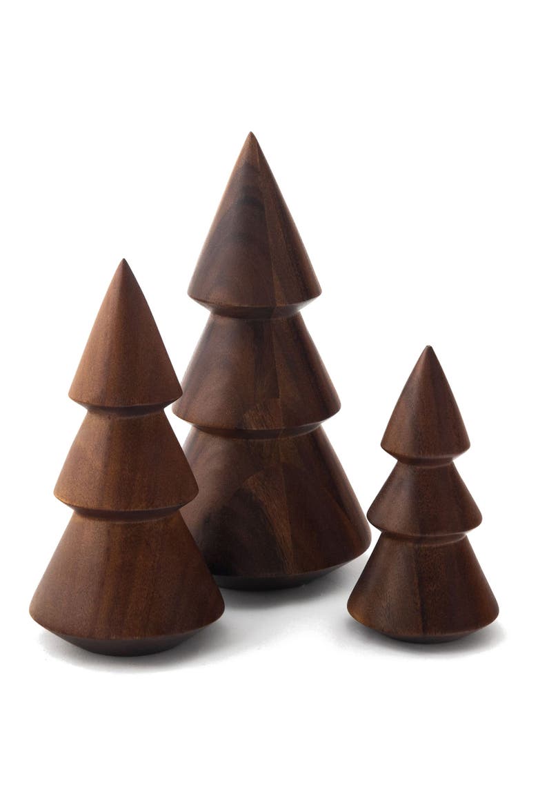 Set of 3 Acacia Wood Decorative Trees, Main, color, BROWN