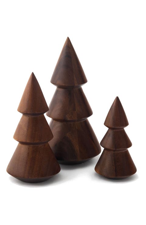 Set of 3 Acacia Wood Decorative Trees
