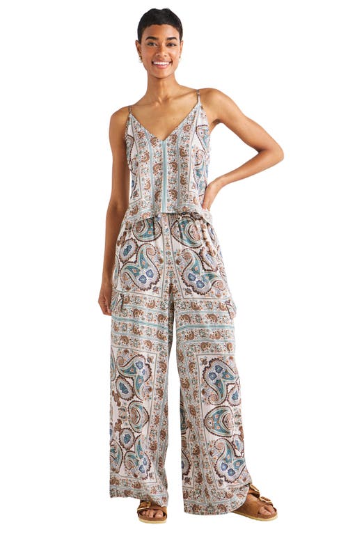 Splendid Venice Scarf Print Wide Leg Cargo Pants In Blue