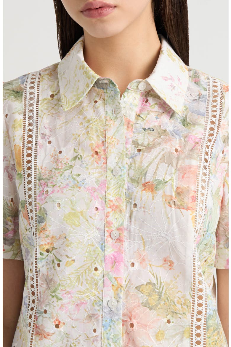 Embroidered Button-Up Shirt, Alternate, color, MULTI FLORAL