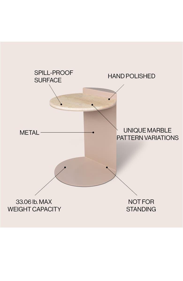 JONATHAN Y Evelyn 20" Contemporary Natural Marble/Metal Handmade C-Shaped End Table, Alternate, color, Beige/Pink Beige