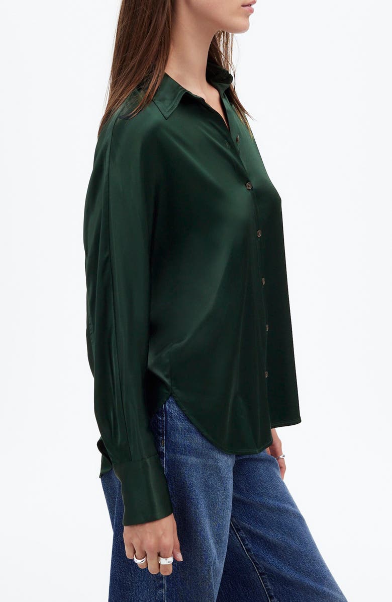 Madewell Relaxed Dolman Satin Button-Up Shirt, Alternate, color, Luxury Forest