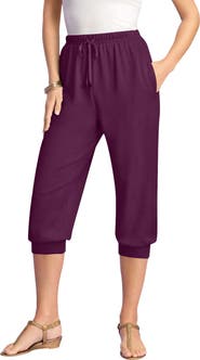 Roaman's Plus Size Soft Knit Capri Pant With Drawstring Waist