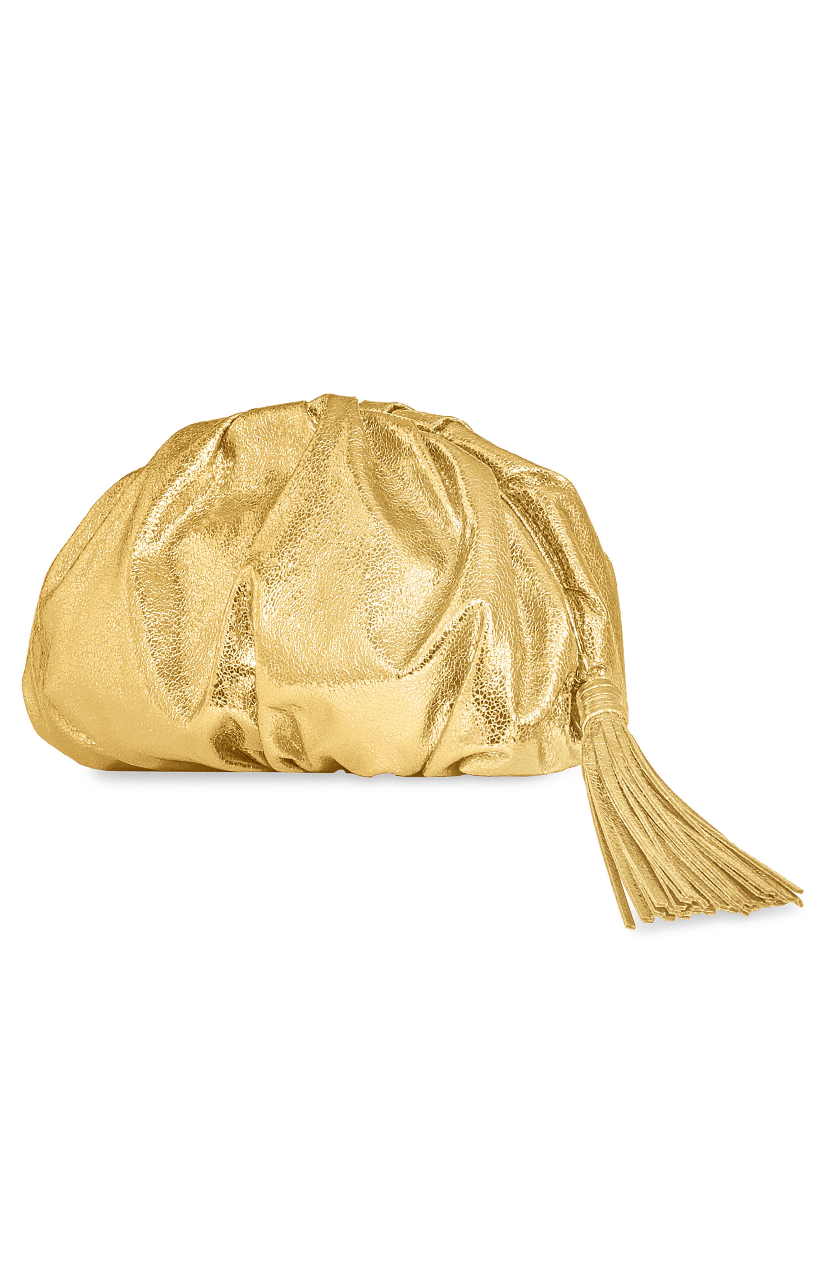 Rebecca Minkoff Ruched Faux Leather Clutch, Alternate, color, Solid Gold