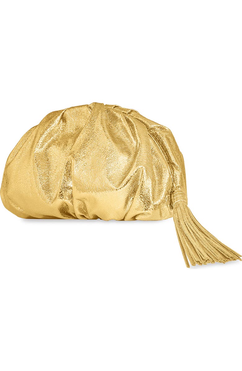 Rebecca Minkoff Ruched Faux Leather Clutch, Alternate, color, Solid Gold