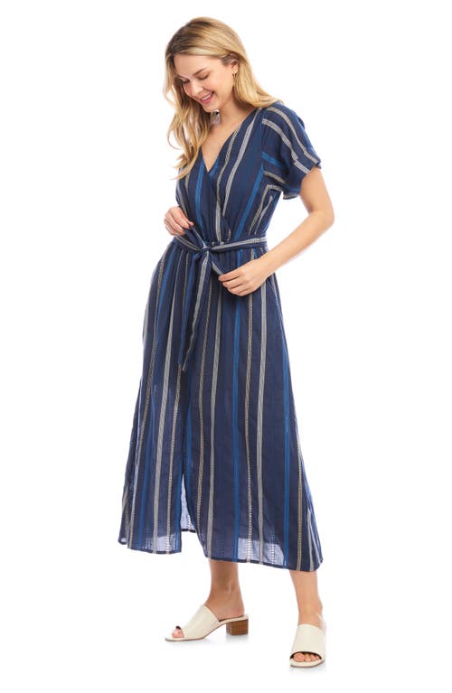 Karen Kane Mixed Embroidered Stripe Cotton Dress In Blue