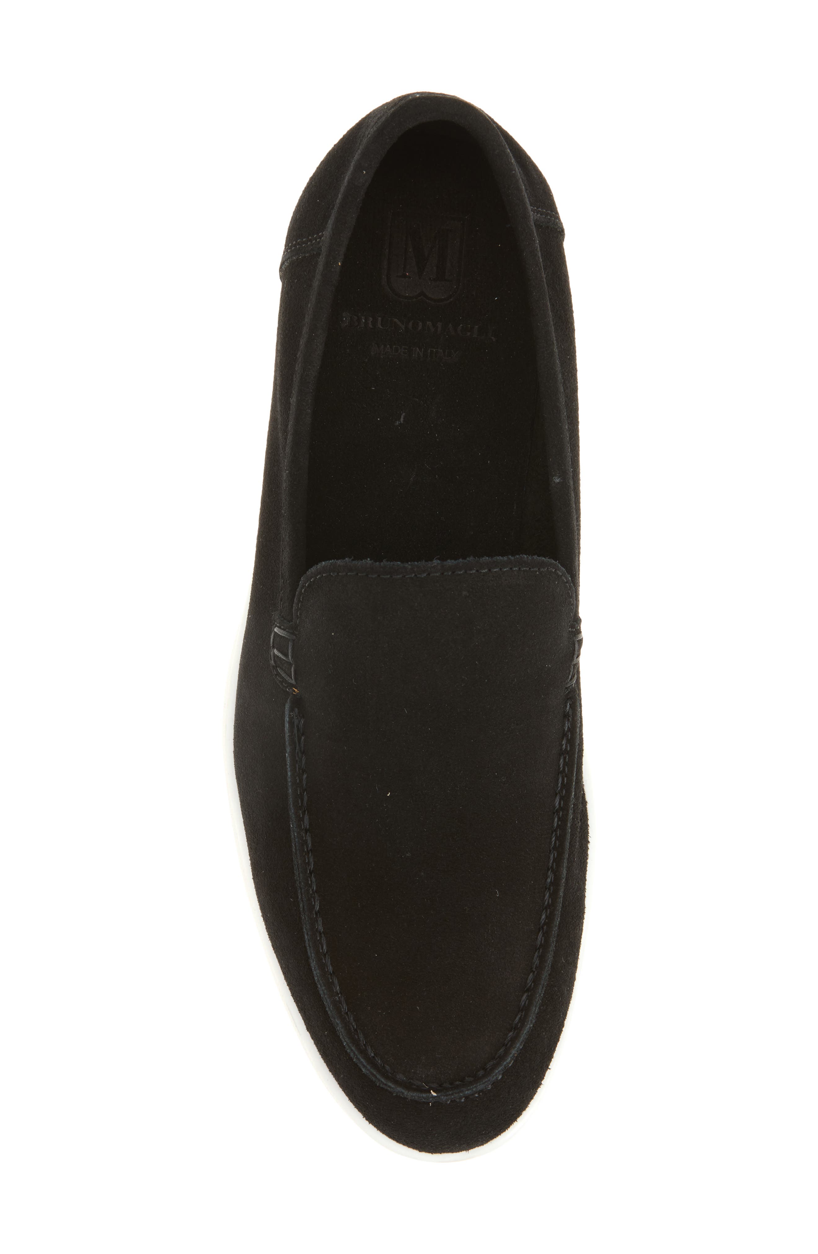 Bruno Magli Primo Leather Loafer, Alternate, color, Black Suede/ White