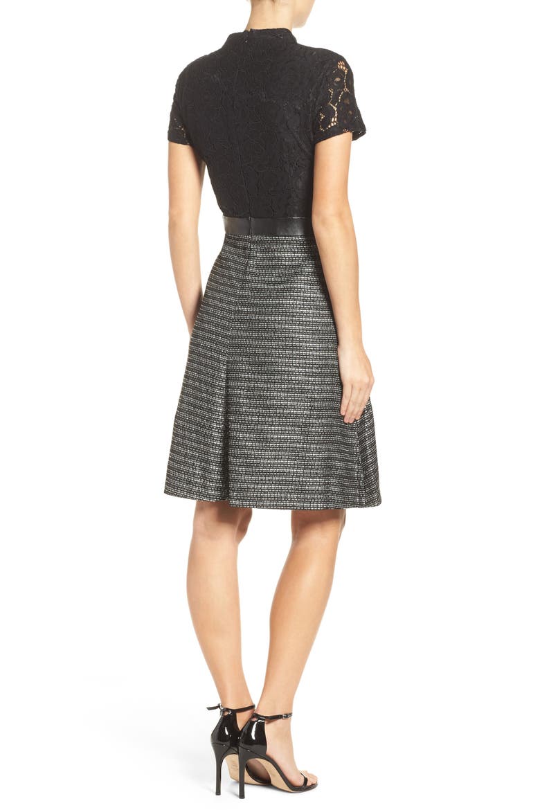 Fit & Flare Dress, Alternate, color, BLACK/ IVORY