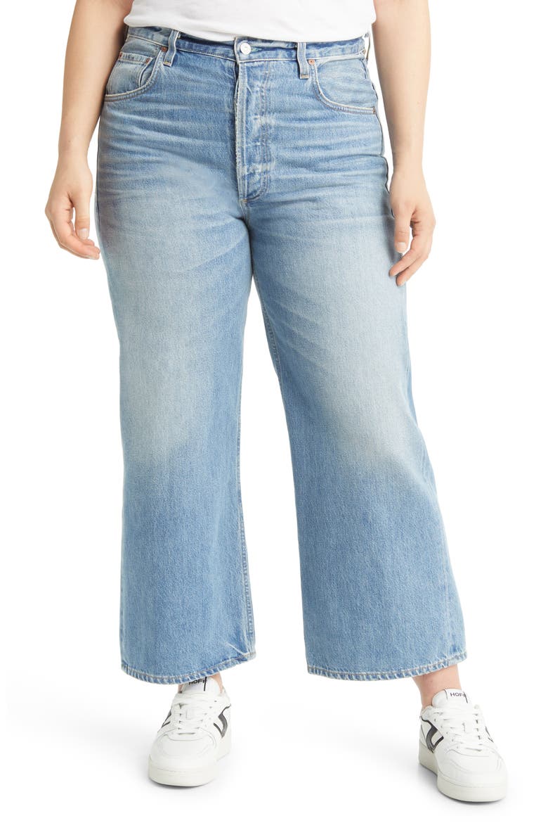 Gaucho High Waist Crop Wide Leg Organic Cotton Jeans, Alternate, color, SODAPOP MD IND