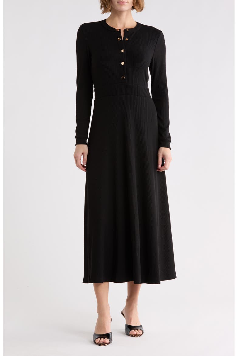 Ashton Button Front Midi Dress, Main, color, BLACK