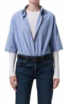 Citizens of Humanity Frances Cape Crop Cotton Button-Up Shirt