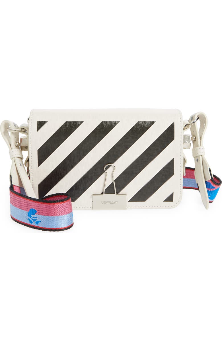 Off-White Mini Diagonal Stripe Saffiano Leather Flap Bag, Main, color,