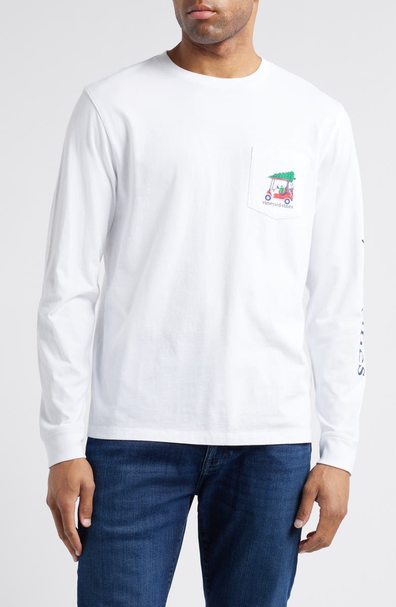 vineyard vines Christmas Golf Cart Logo Sleeve Pocket Graphic T-Shirt, Main, color, 