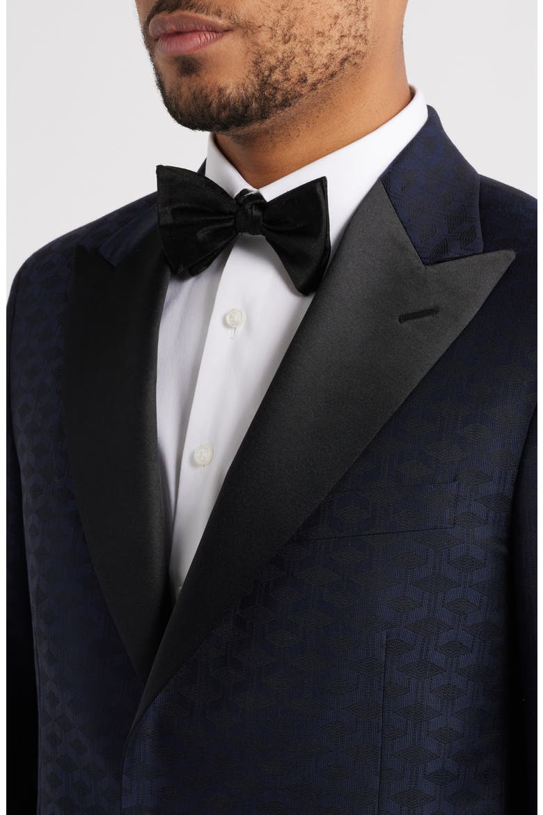 Regular Fit Navy Geometric Jacquard Wool & Silk Dinner Jacket, Alternate, color, NAVY