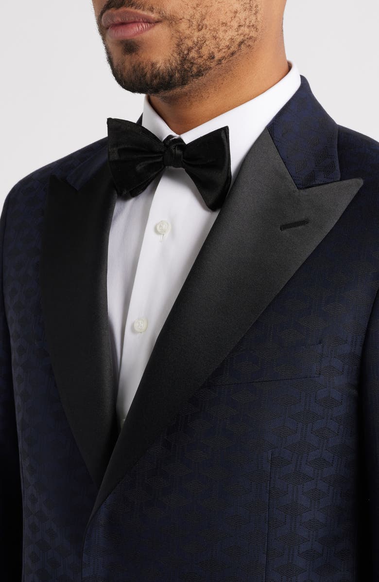 Heritage Gold Navy Geometric Jacquard Wool & Silk Dinner Jacket, Alternate, color, Navy