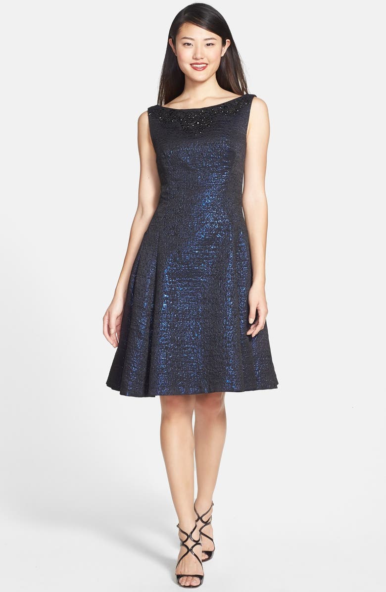 Maggy London Embellished Metallic Brocade Fit & Flare Dress, Alternate, color,