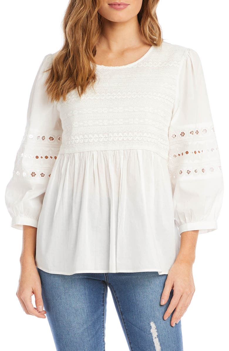 Karen Kane Eyelet Trim Cotton Popover Blouse, Main, color,