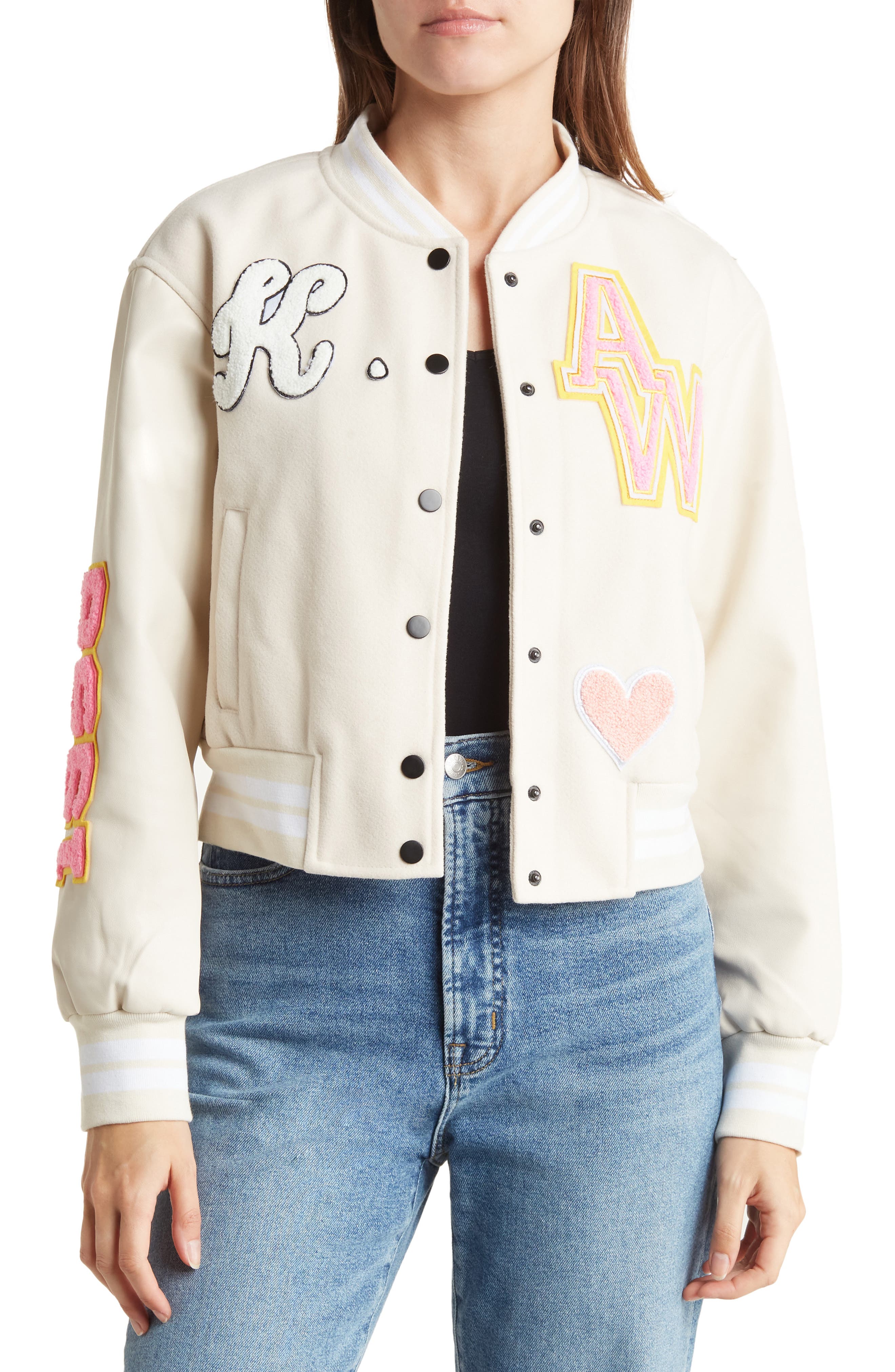AZALEA WANG Embroidered Patch Bomber Jacket (Women) | Nordstromrack