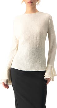 IVONNE Long Sleeve Ruffled  Cuff Textured Blouse