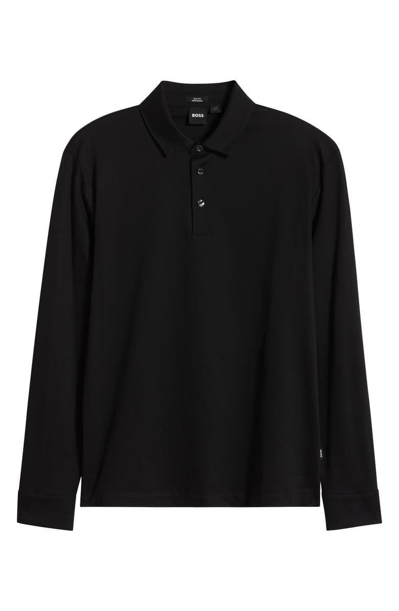 BOSS Pleins Long Sleeve Polo, Alternate, color, Black