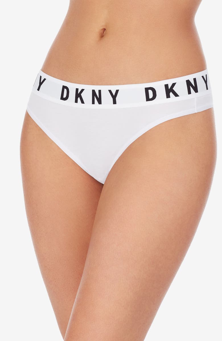 DKNY Cozy Boyfriend Thong, Main, color, Dark White/Dark Black