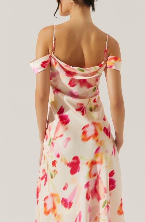 Astr The Label Kitura Abstact Print Cold Shoulder Dress In Pink Watercolor