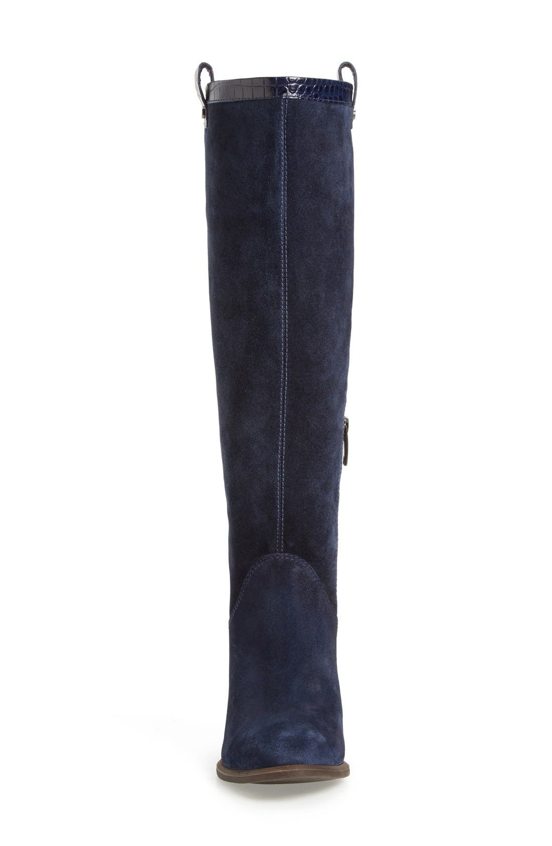'Ava Croco' Tall Suede Boot, Alternate, color, NAVY SUEDE