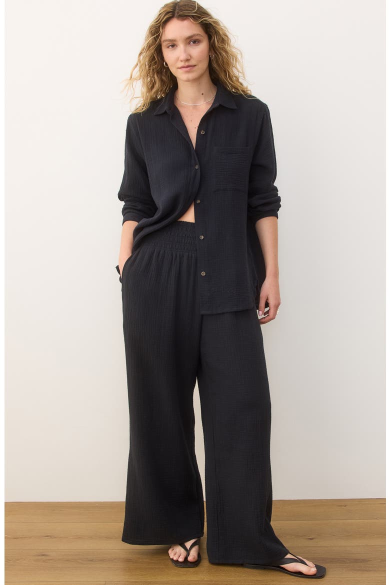 Jane Double Cloth Cotton Gauze Button-Up Shirt, Alternate, color, BLACK