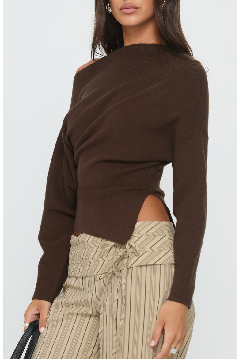 Kaelith One-Shoulder Sweater, Alternate, color, BROWN