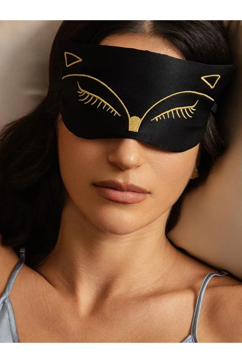 Cat Embroidered Silk Sleep Mask 2 Pcs, Alternate, color, Black