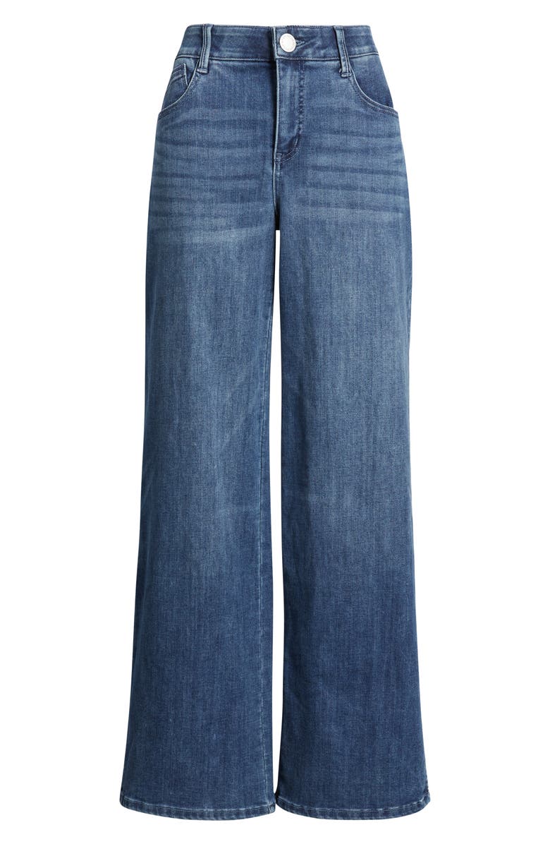 Wit & Wisdom Sam High Waist Faux Pearl Detail Wide Leg Jeans, Alternate, color, Blue