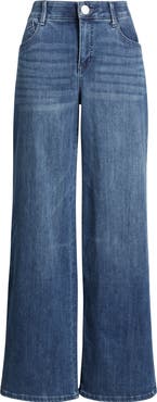 Wit & Wisdom Sam High Waist Faux Pearl Detail Wide Leg Jeans