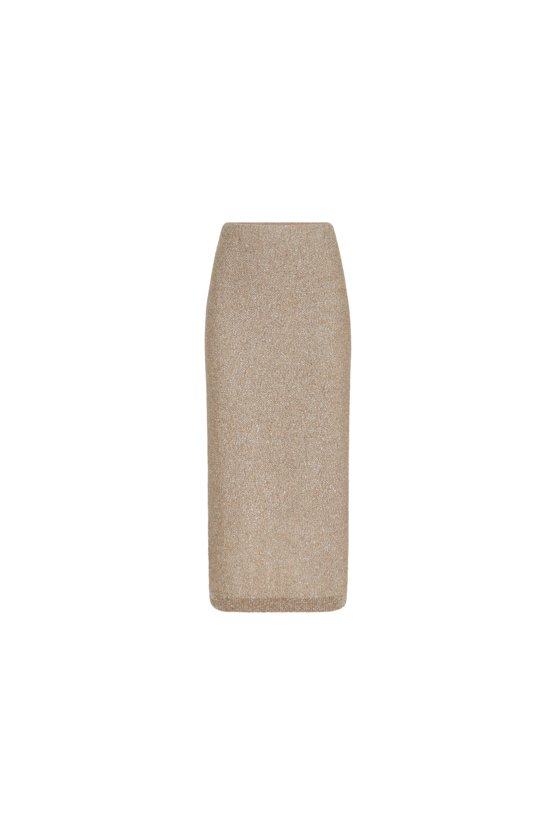 Mohair and wool dazzling texture knit skirt with monili, Alternate, color, Light Brown