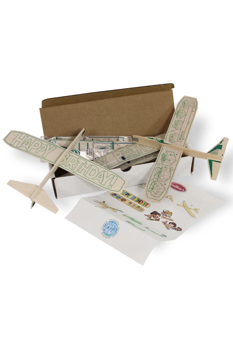 12" Happy Birthday Balsa Glider Planes, 6 Pack, Alternate, color, Beige